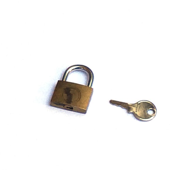 Vintage 1" wide small gold brass metal padlock with key for storage or travel - Picture 3 of 9
